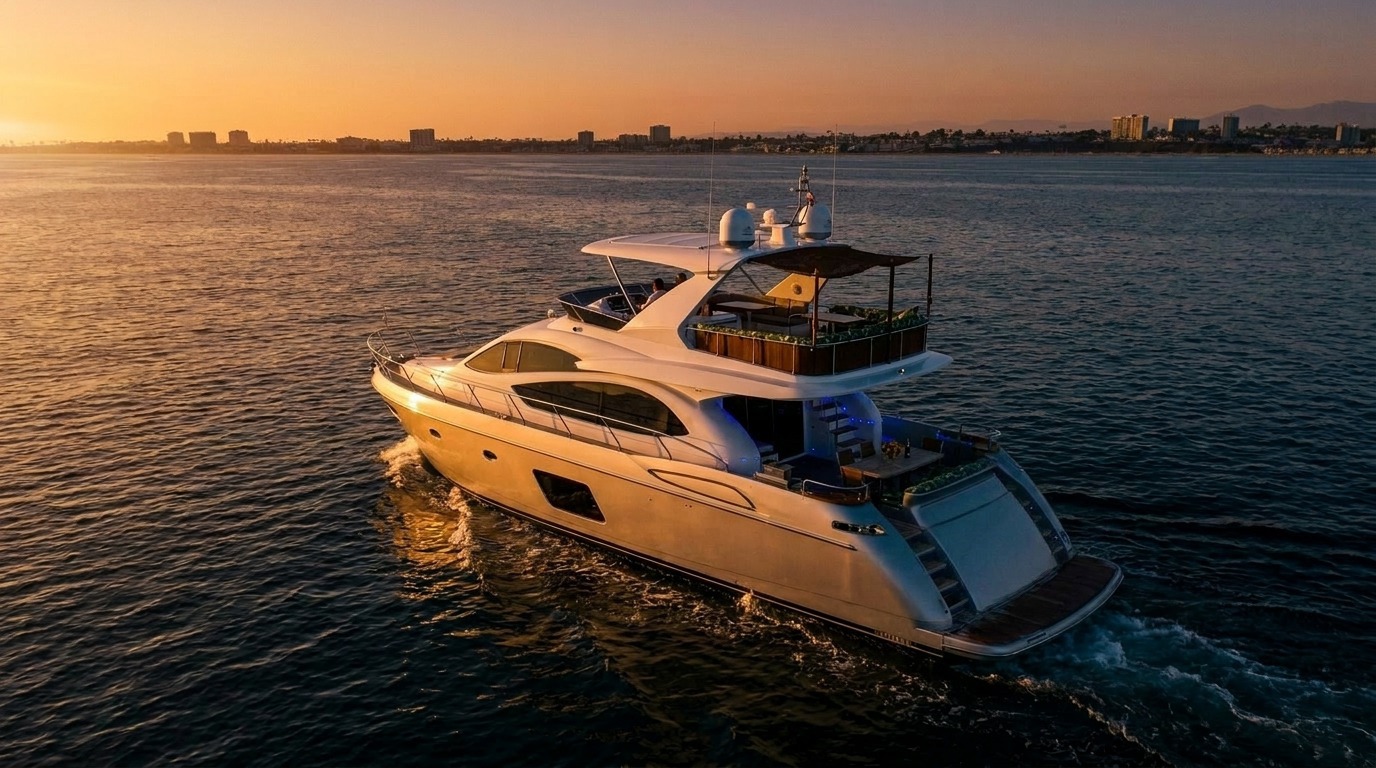 Kisses — the Sea Señor flagship cruising at sunset